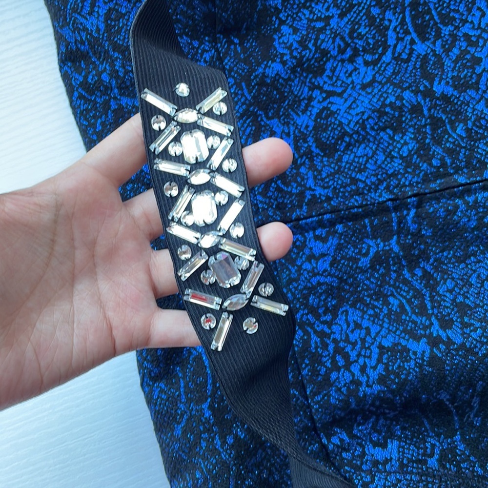 NWT blue metallic dress with black lace overlay - Picture 4 of 4